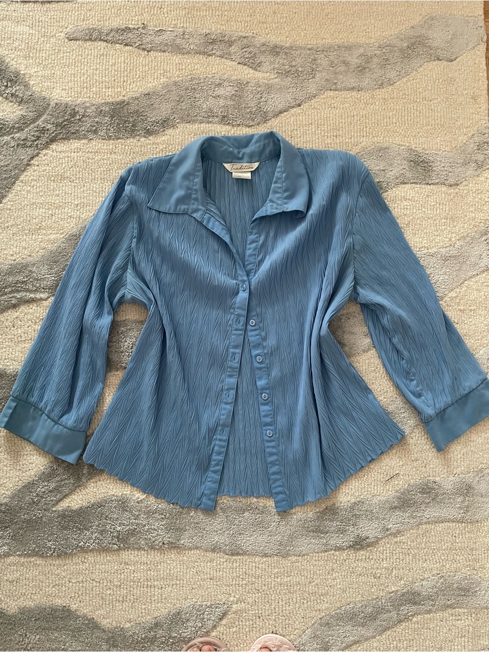 Textured Slate Blue Button-Front Women's Blouse
